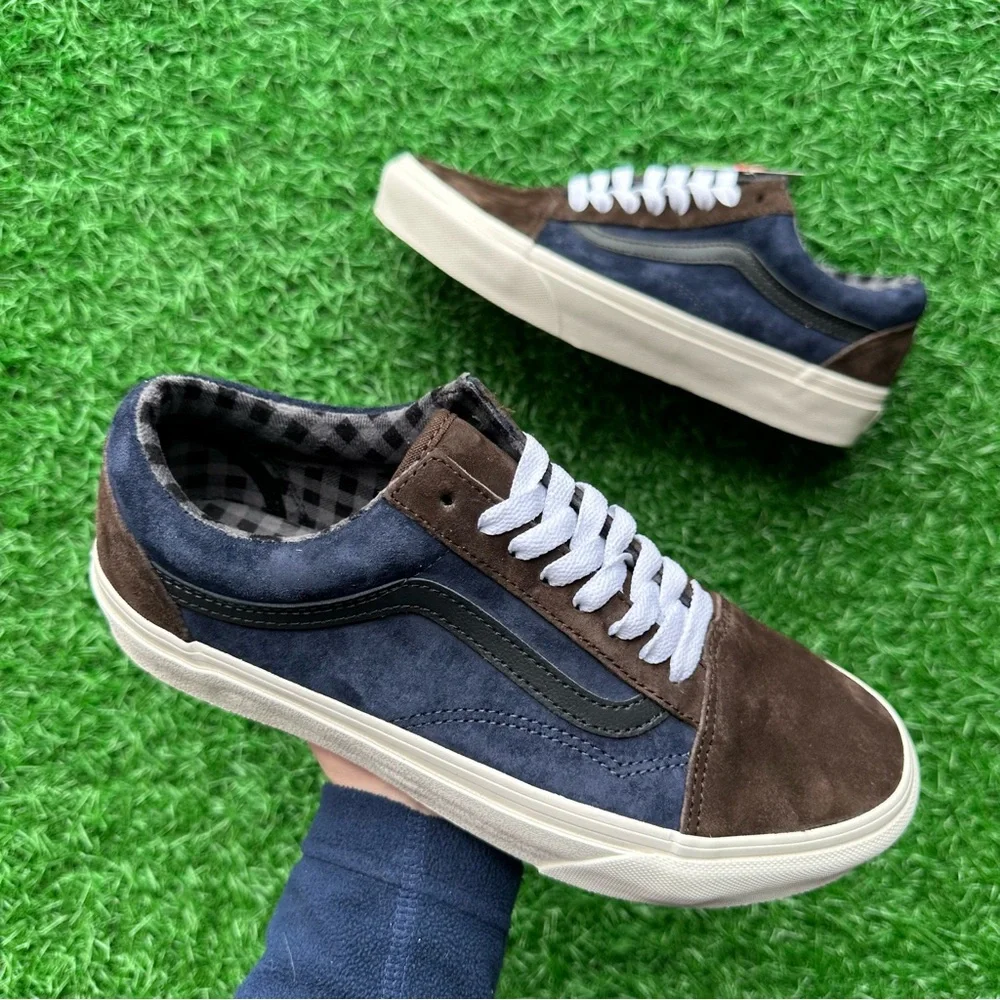 Vans Old Skool Pig Suede Plaid Brown Navy - Picture 3 of 11